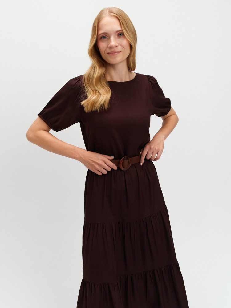 Midi sukienka w kolorze czekoladowego brązu 