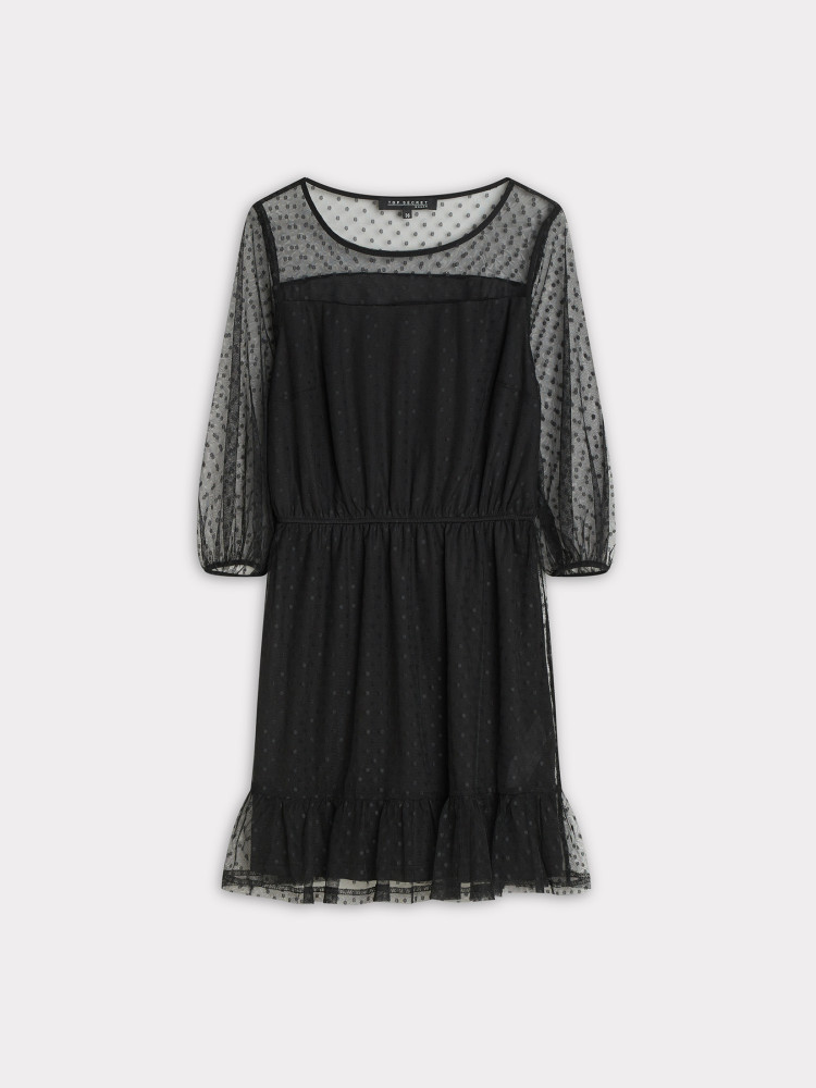 Czarna sukienka z ozdobnymi rękawami 