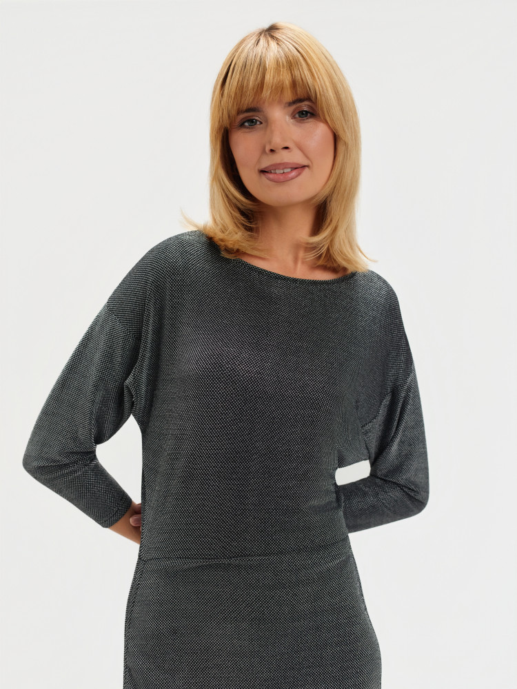 Srebrna sukienka ze ściągaczami 