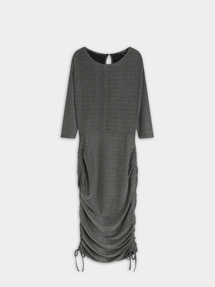 Srebrna sukienka ze ściągaczami 