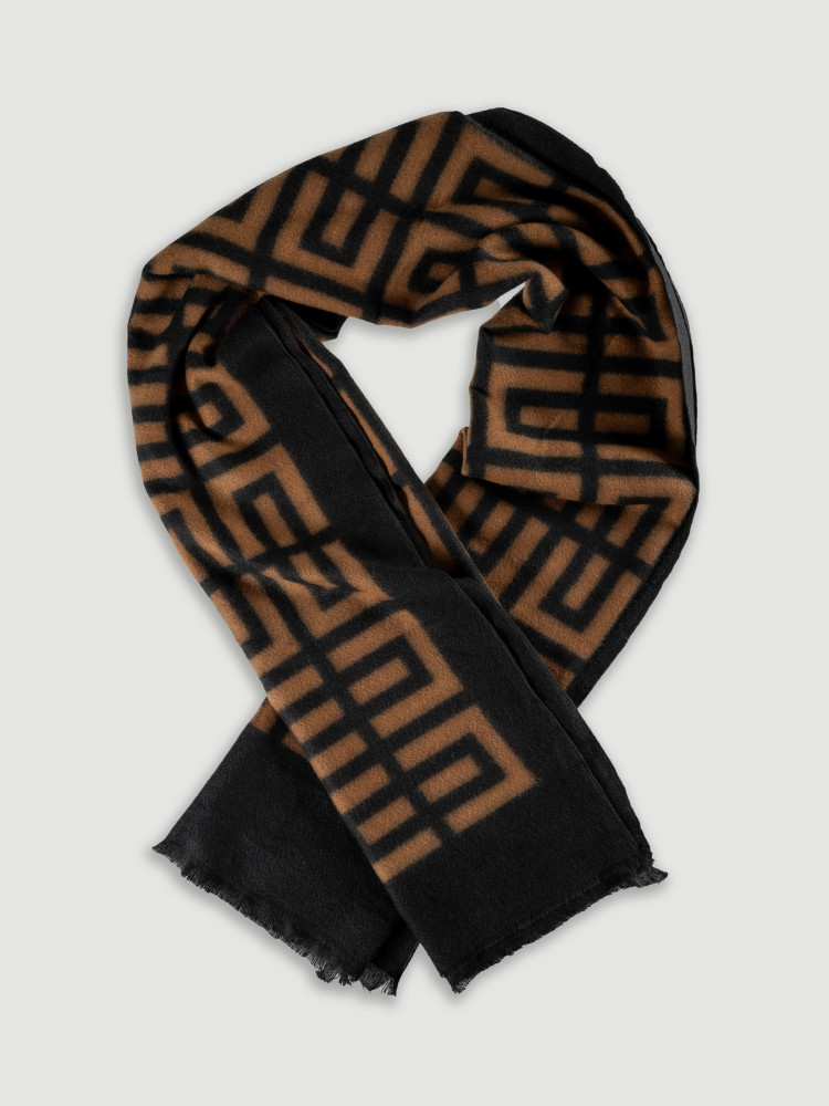 Szalik z printem w odcieniu camelowym 