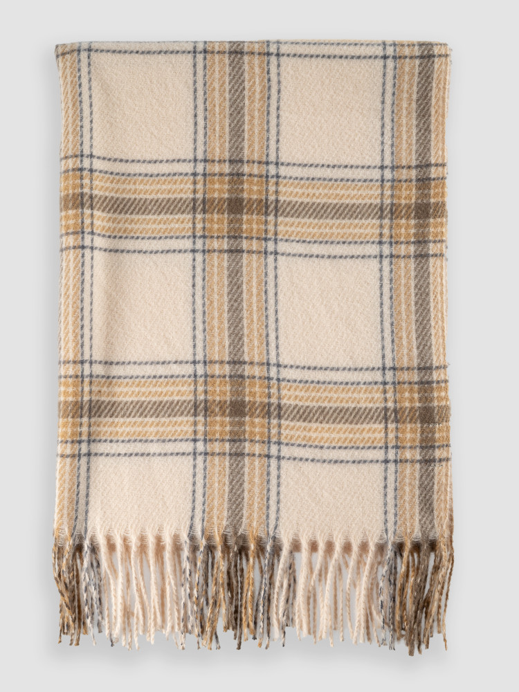 Beżowy szalik w kratę 