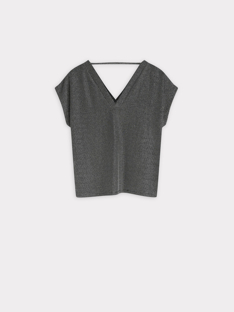 Czarny luźny top z błyszczącą nicią 