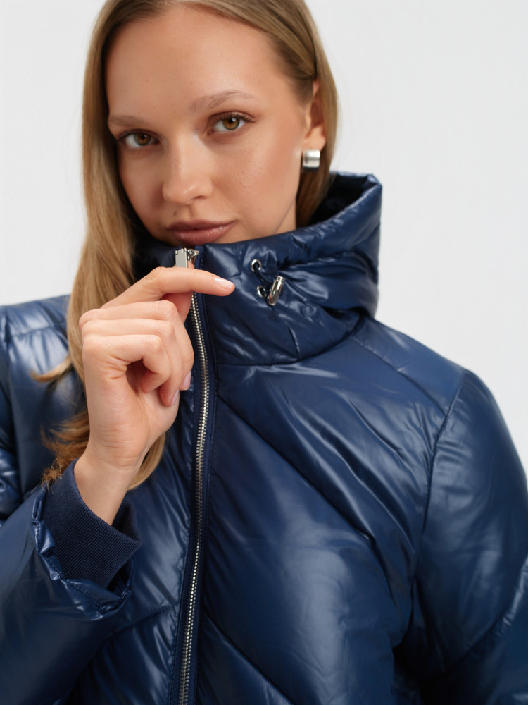 Długa granatowa kurtka z kapturem 