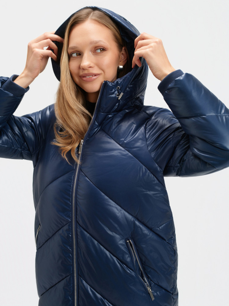 Długa granatowa kurtka z kapturem 