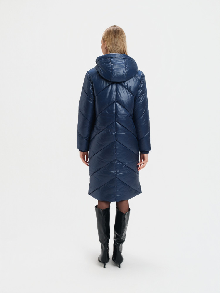Długa granatowa kurtka z kapturem 
