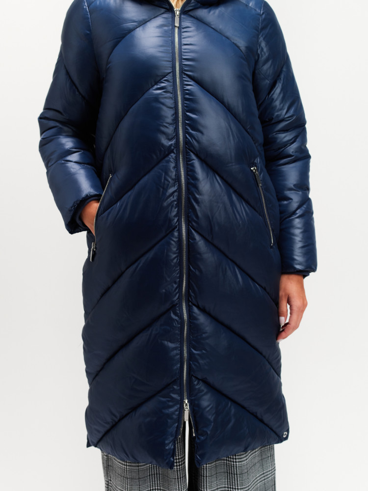 Długa granatowa kurtka z kapturem 