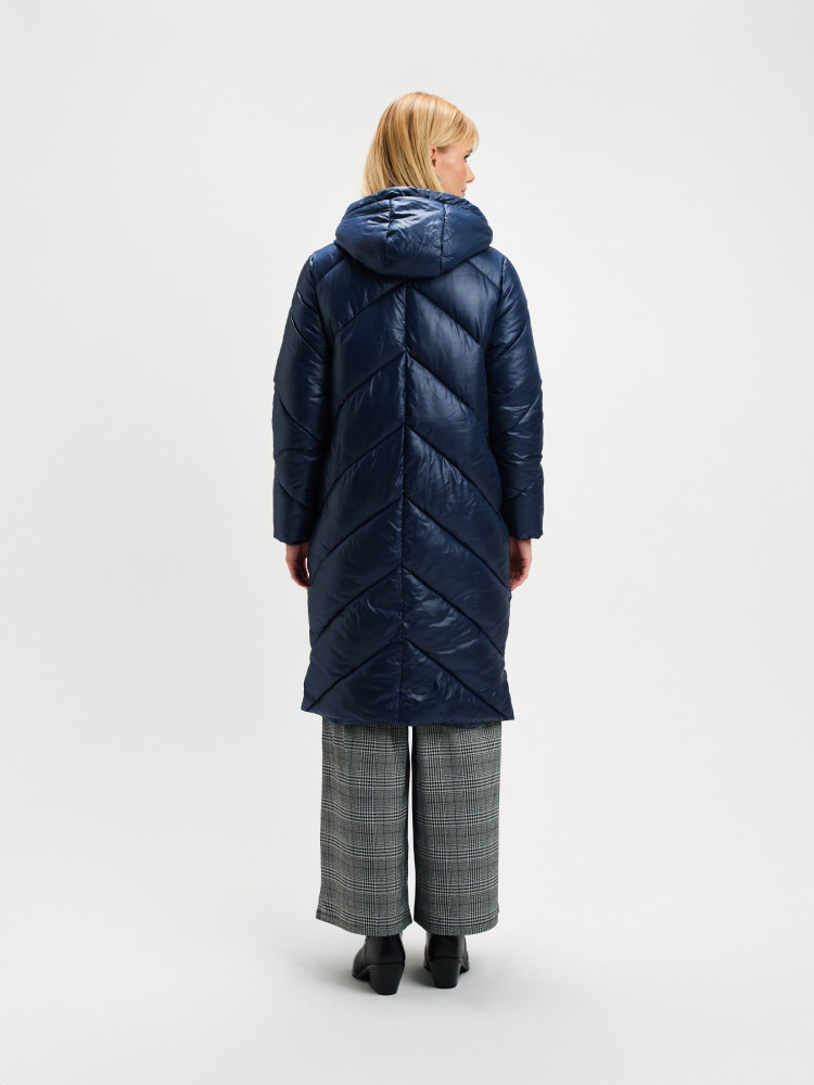 Długa granatowa kurtka z kapturem 