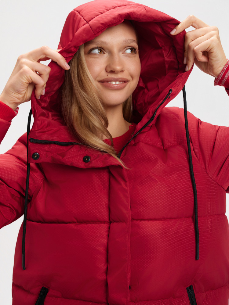 Czerwona długa kurtka z kapturem 