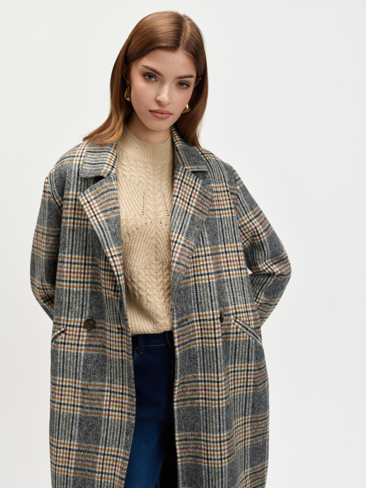 Jednorzędowy płaszcz w kratę 