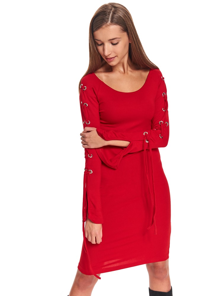 Sukienka damska z ozdobnym sznurowaniem na rękawach
