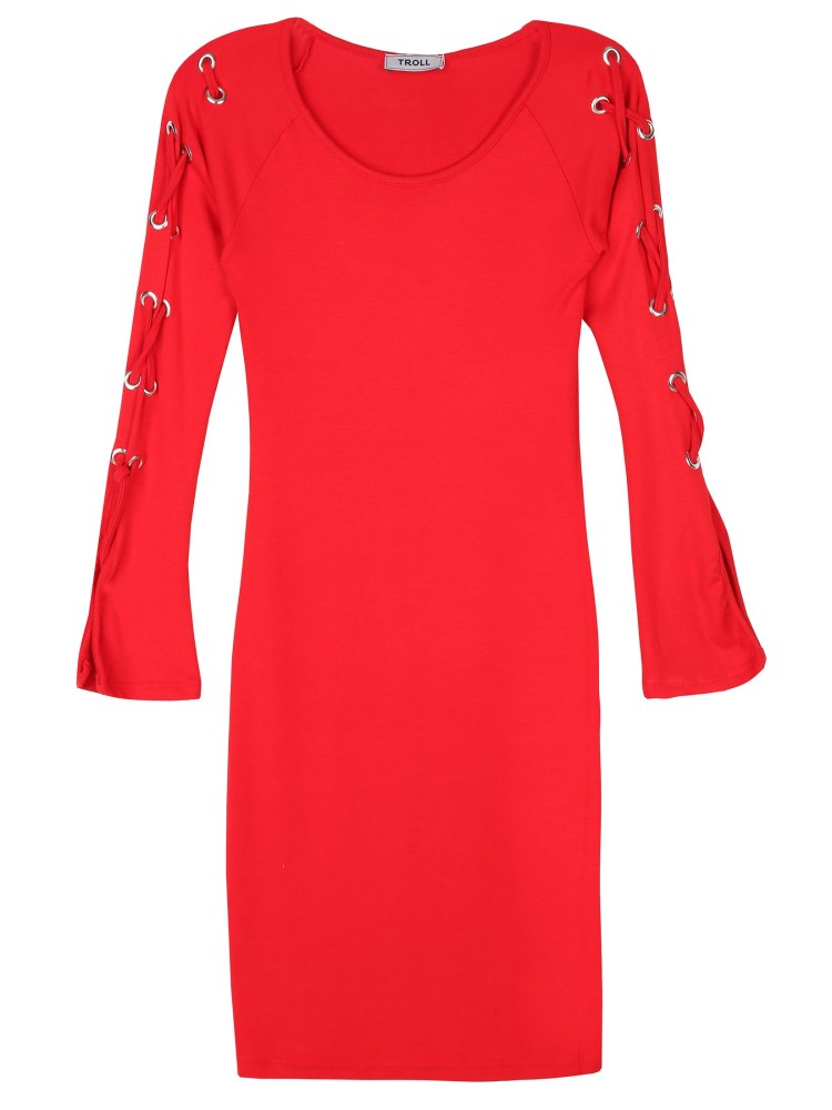 Sukienka damska z ozdobnym sznurowaniem na rękawach