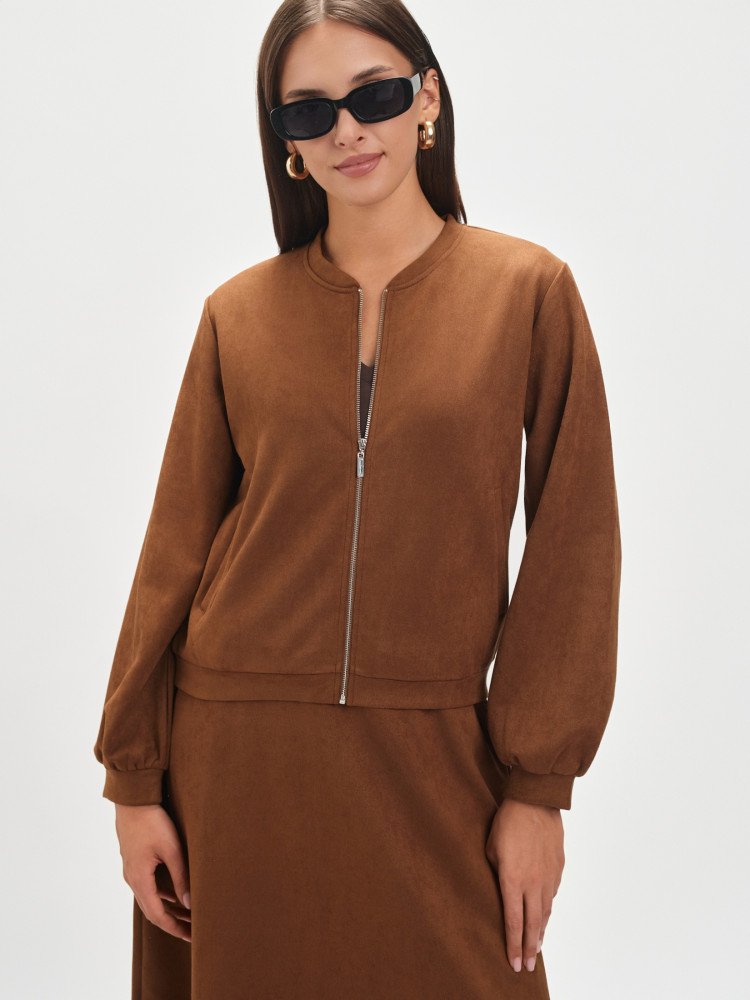 Ciemnobeżowy żakiet w stylu bomber 