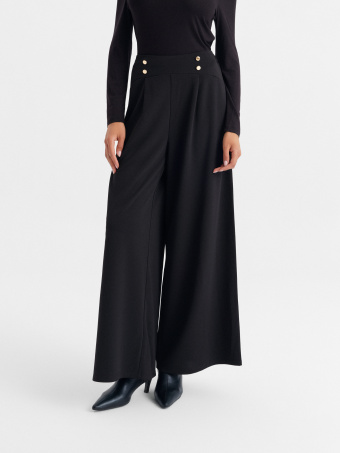 Czarne spodnie wide leg z wysokim stanem 