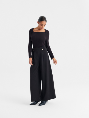 Czarne spodnie wide leg z wysokim stanem 
