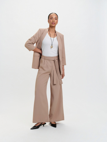 Eleganckie spodnie z wiązaniem coffee