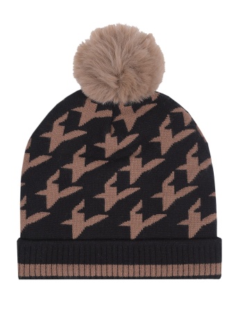 Czapka w pepitkę z pomponem