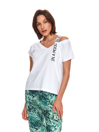 Luźny t-shirt z ozdobną taśmą