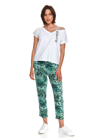 Luźny t-shirt z ozdobną taśmą