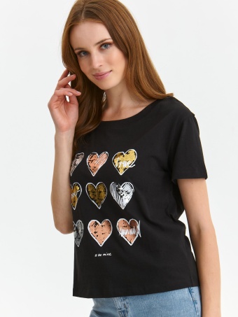 Luźny t-shirt z błyszczącym nadrukiem