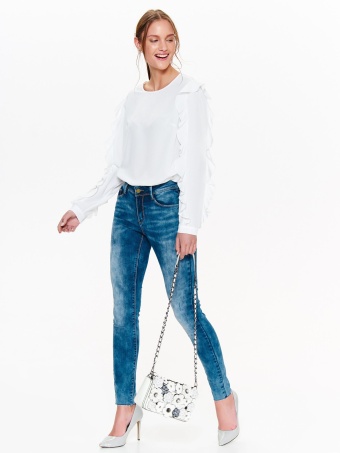 Spodnie długie damskie, obcisłe jeansy z przetarciami