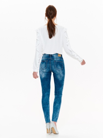 Spodnie długie damskie, obcisłe jeansy z przetarciami