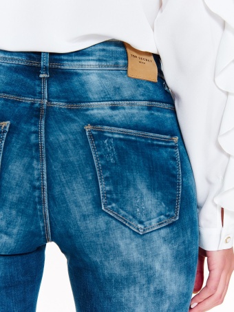 Spodnie długie damskie, obcisłe jeansy z przetarciami