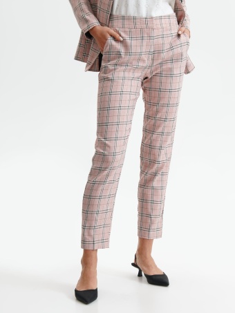 Długie spodnie w kratę, z podwyższonym stanem