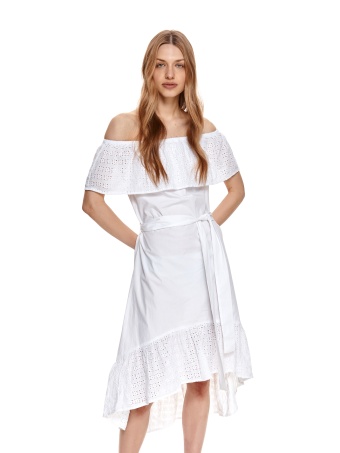 Bawełniana sukienka z asymetrycznym dołem i haftem richelieu