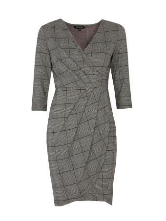 Dopasowana kopertowa sukienka w kratę