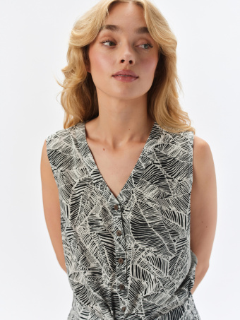 Bluzka bez rękawów z wzorem tropic
