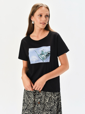 T-shirt z ozdobnym wytłaczanym nadrukiem