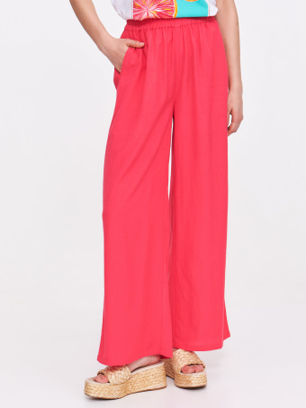 Wiskozowo-lniane spodnie w różowym kolorze 