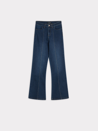Granatowe jeansy flare z przeszyciami 