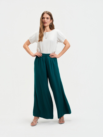 Turkusowe spodnie z szerokimi nogawkami 