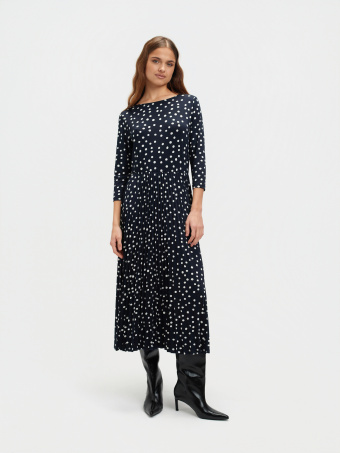 Granatowa sukienka z plisowanym dołem 