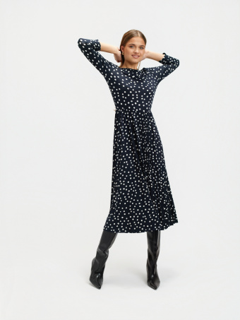 Granatowa sukienka z plisowanym dołem 