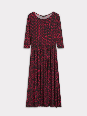 Wzorzysta sukienka z plisowanym dołem 