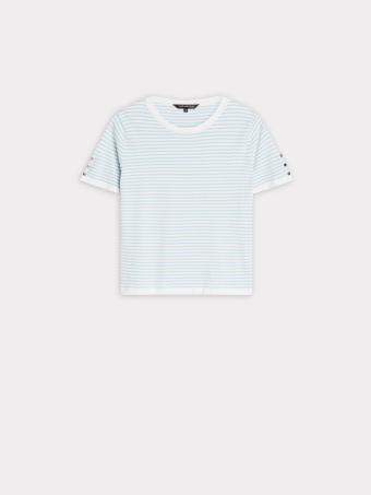 Sweter w błękitne paski z krótkim rękawem 