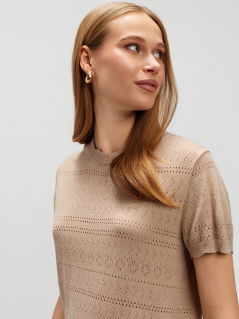 Sweter z ażurowym haftem beż