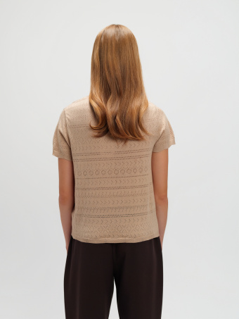 Sweter z ażurowym haftem beż