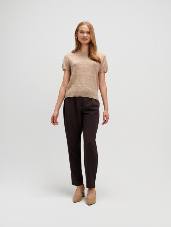 Sweter z ażurowym haftem beż