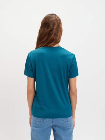 Prążkowany turkusowy t-shirt 