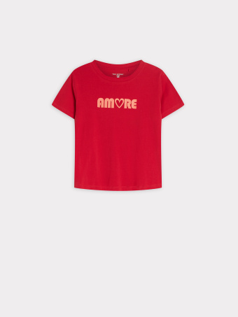 Czerwony top z napisem 