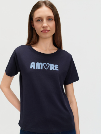 Granatowy top z napisem 