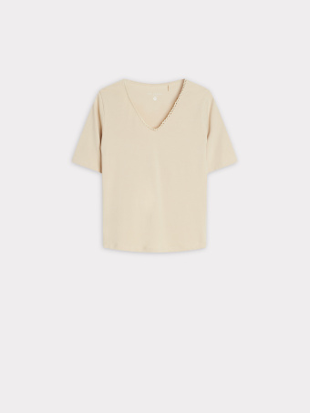 Beżowy top z dekoltem w serek 