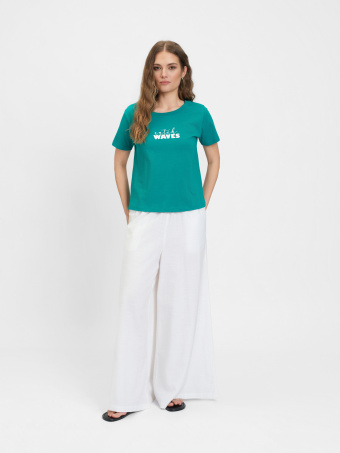 Bawełniany turkusowy t-shirt z napisem 