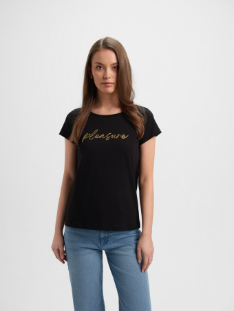 Czarny bawełniany t-shirt z napisem 