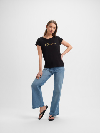Czarny bawełniany t-shirt z napisem 