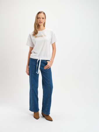 Jeansy wide leg z przeszyciem  Jeansy wide leg z przeszyciem